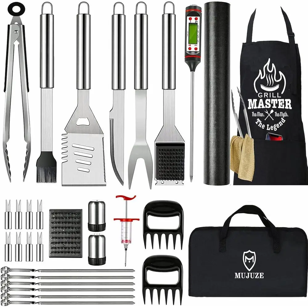 

31PCS Grilling Set for Men, BBQ Accessories with Apron, Outdoor Grill, Stainless Steel BBQ Tools