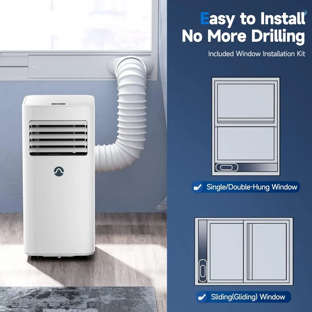 เครื่องปรับอากาศแบบพกพา10000 BTU AC แบบพกพาสำหรับห้องถึง450ตร. ม. ฟุตเครื่องลดความชื้นแบบ3-in-1หน่วย AC,