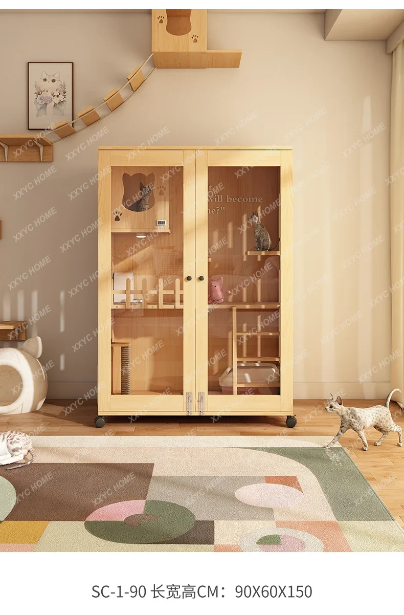 

Solid Wood Cat Villa Luxury Double-Layer Cat Cabinet Small Apartment Cat House