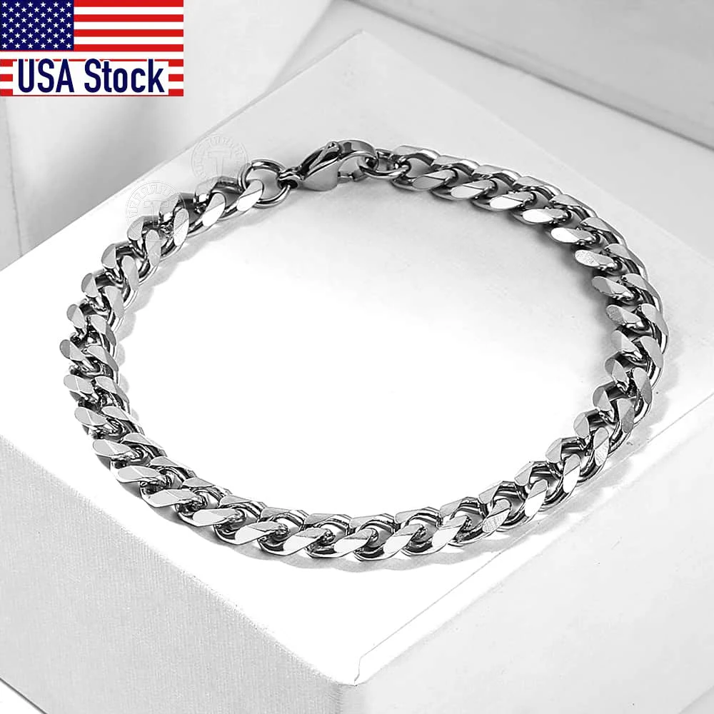 Punk Stainless Steel Bracelets For Men Women Gold Color Silver Color Curb Cuban Link Chain Wristband Miami Jewelry Gifts