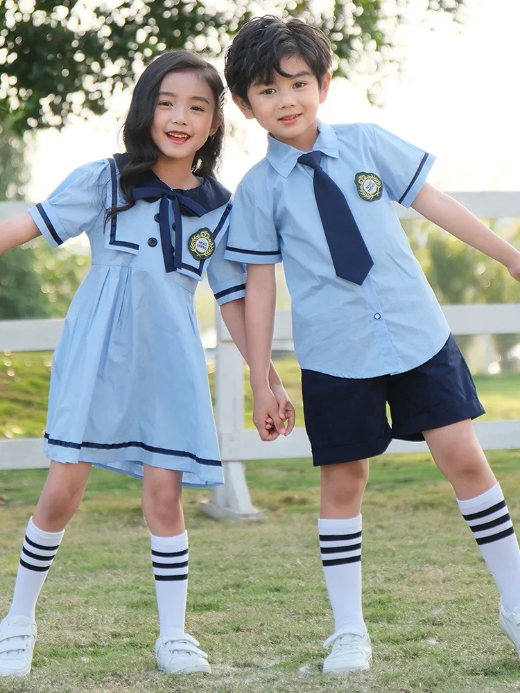 Summer kindergarten uniform, children's college style class uniform set, primary and secondary school uniform, British style