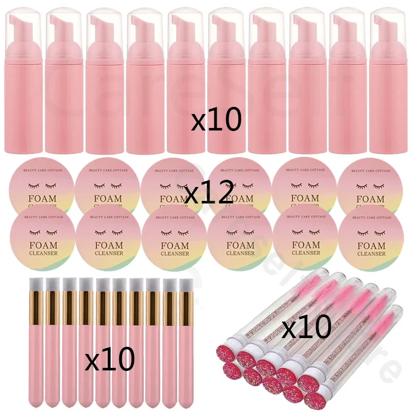 42Pcs Lash Shampoo Brushes Empty Soap foam Bottle Set with label Include Eyelash Mascara Brushes Peel Off Blackhead Nose Cleanse