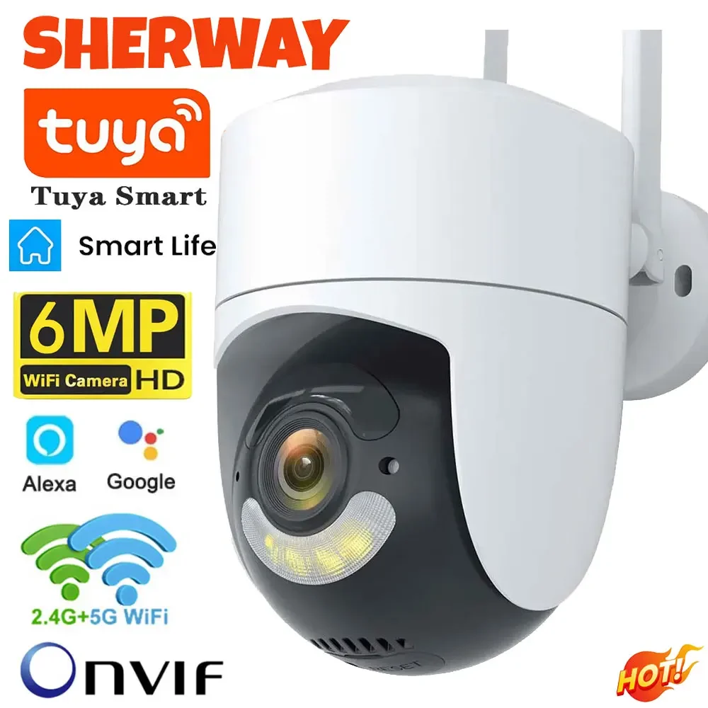 Tuya 5G WIFI Camera 6MP Outdoor PTZ Security Protection Camera CCTV Video Surveillance Motion Detection Color Night Vision Cam