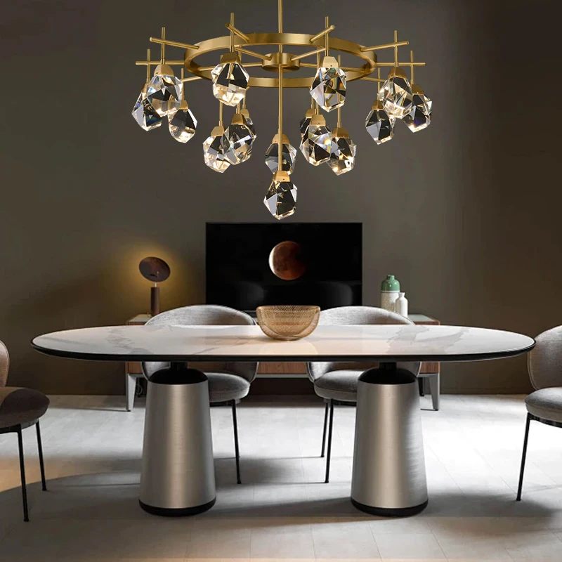 

Роскошная современная скандинавская ромбовидная хрустальная люстра, потолочный светильник, медный элегантный романтический светильник для спальни, фойе, украшения комнаты