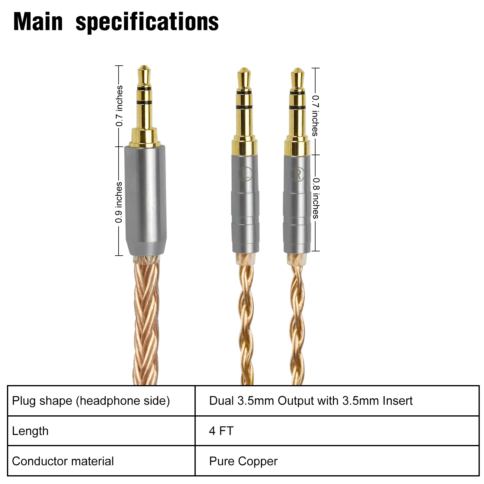 OKCSC Dual 3.5mm Cable for Headphone 1 to 2 Jack 3.5/2.5/4.4mm 16 Core Pure Copper Replacement Cable for Hifiman Headphones