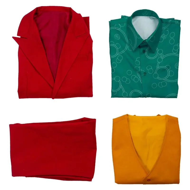 Uomini Joker Cosplay Parrucche Fantasia Abiti rossi Film Super Villain Costume Travestimento Abiti per adulti Maschio Halloween Carnevale Festa di stoffa