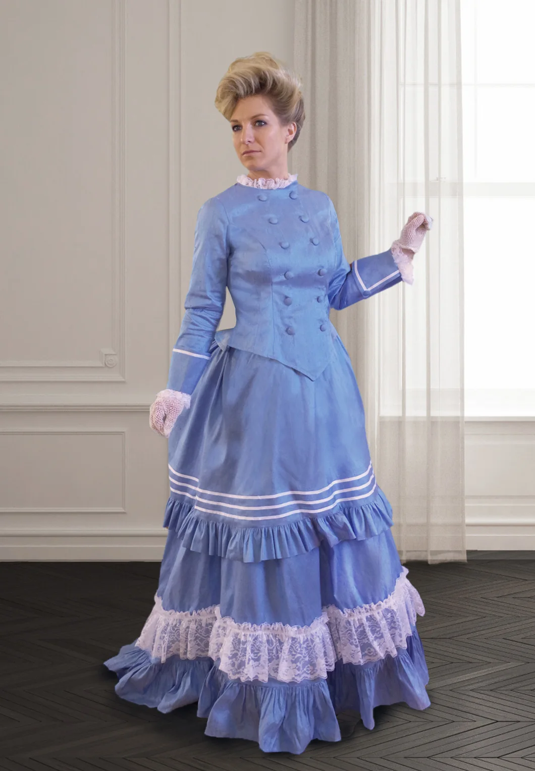 

Женское викторианское синее платье с метушкой 1860-х годов, прогулочное платье эпохи Возрождения, бальное платье с метушкой, готический костюм в стиле стимпанк, платье