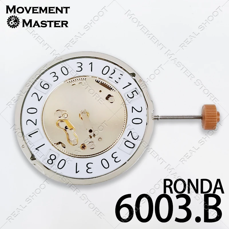 Ronda 6003.B Quartz Movement Diameter 26mm Big Date 3 Hands No. 373 Baterai untuk Perbaikan dan Penggantian Suku Cadang Jam Tangan