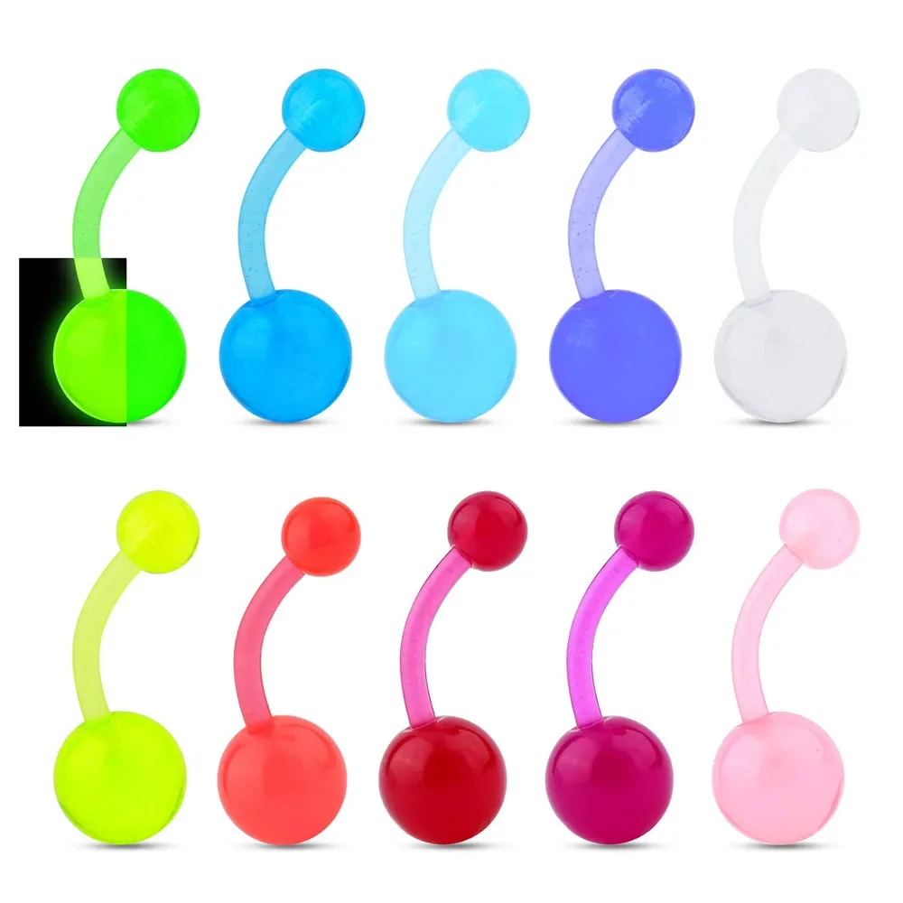 1-10Piece Belly Button Rings Glow in the Dark Belly Rings Acrylic Flexible Barbells Colorful Navel Piercing Jewellery Navel Bars