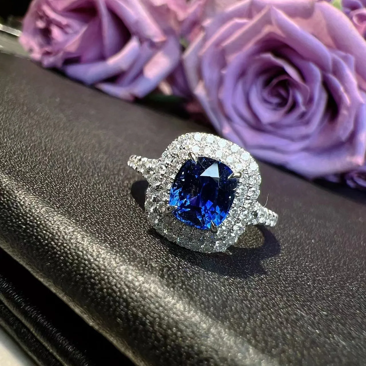 New in square high-quality sapphire rings for women  retro fashion silver 925 full diamonds high-end blue ring wedding jewelry