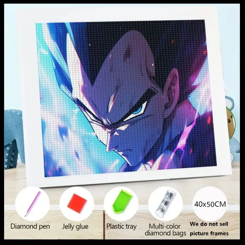 1 unidad 40x50CM Vegeta Super Saiyan Dragon Ball Z 5D Kit de pintura de diamante, personaje de Manga de Anime de taladro completo arte de diamante DIY para
