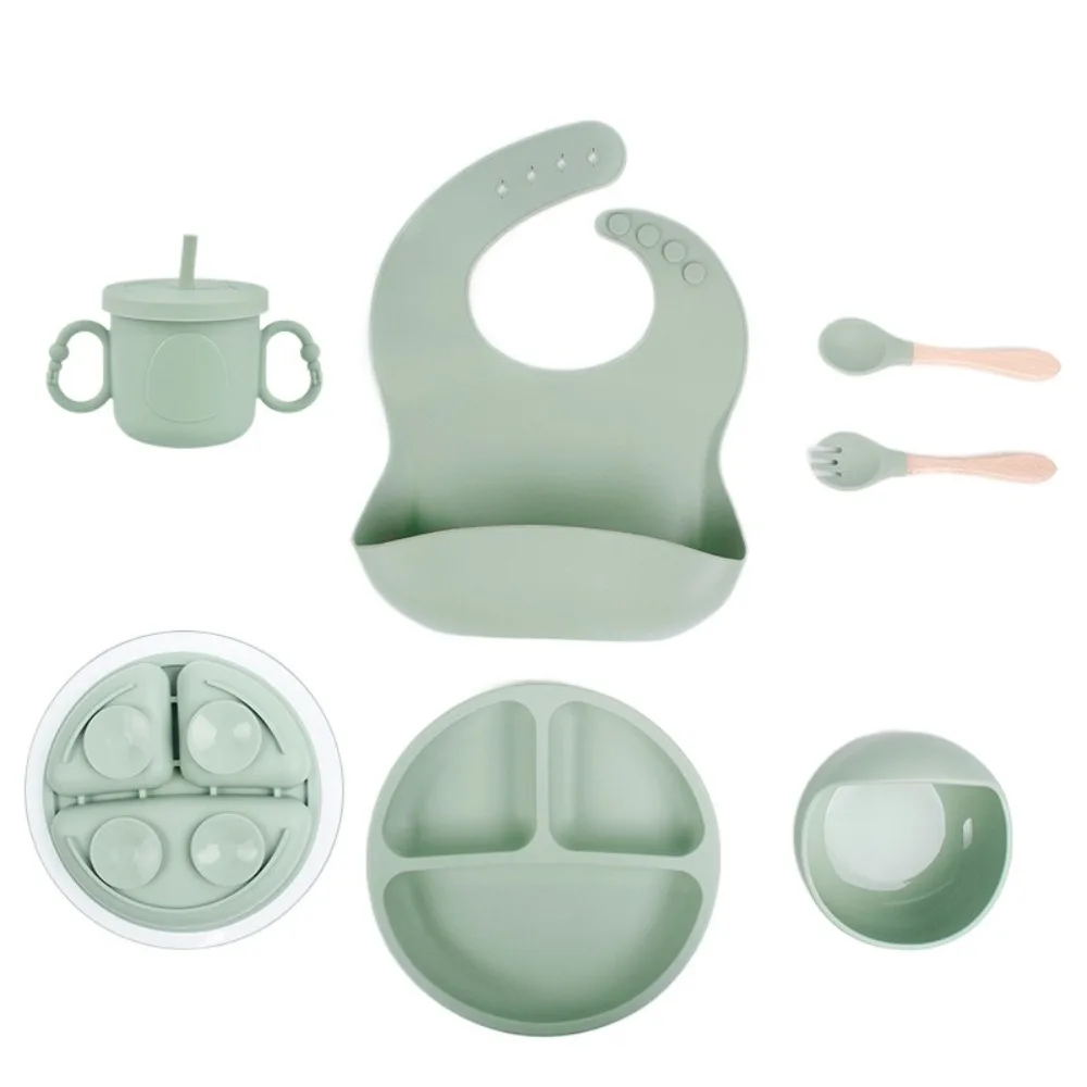 

Strong Suction Baby Meal Set Eating Training Dinner Plate Children's Silicone Cutlery Fork Spoon Anti-Fall Baby Feeding Bowl