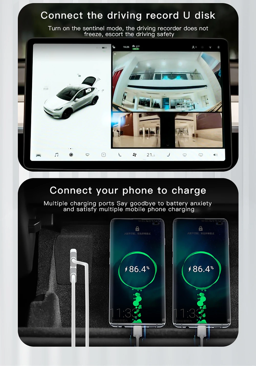 Für Tesla Modell 3Y Highland Juniper 2021-2025 Handschuhfach Beflockung USB HUB Adapter Schnell Ladegerät Auto zubehör – Detail 9