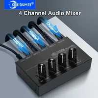 Mezclador de línea de 4 canales Mini mezclador de sonido DC 12V Mezclador de audio de fácil operación Ruido ultrabajo 4 entradas 1 salida con adaptador de corriente