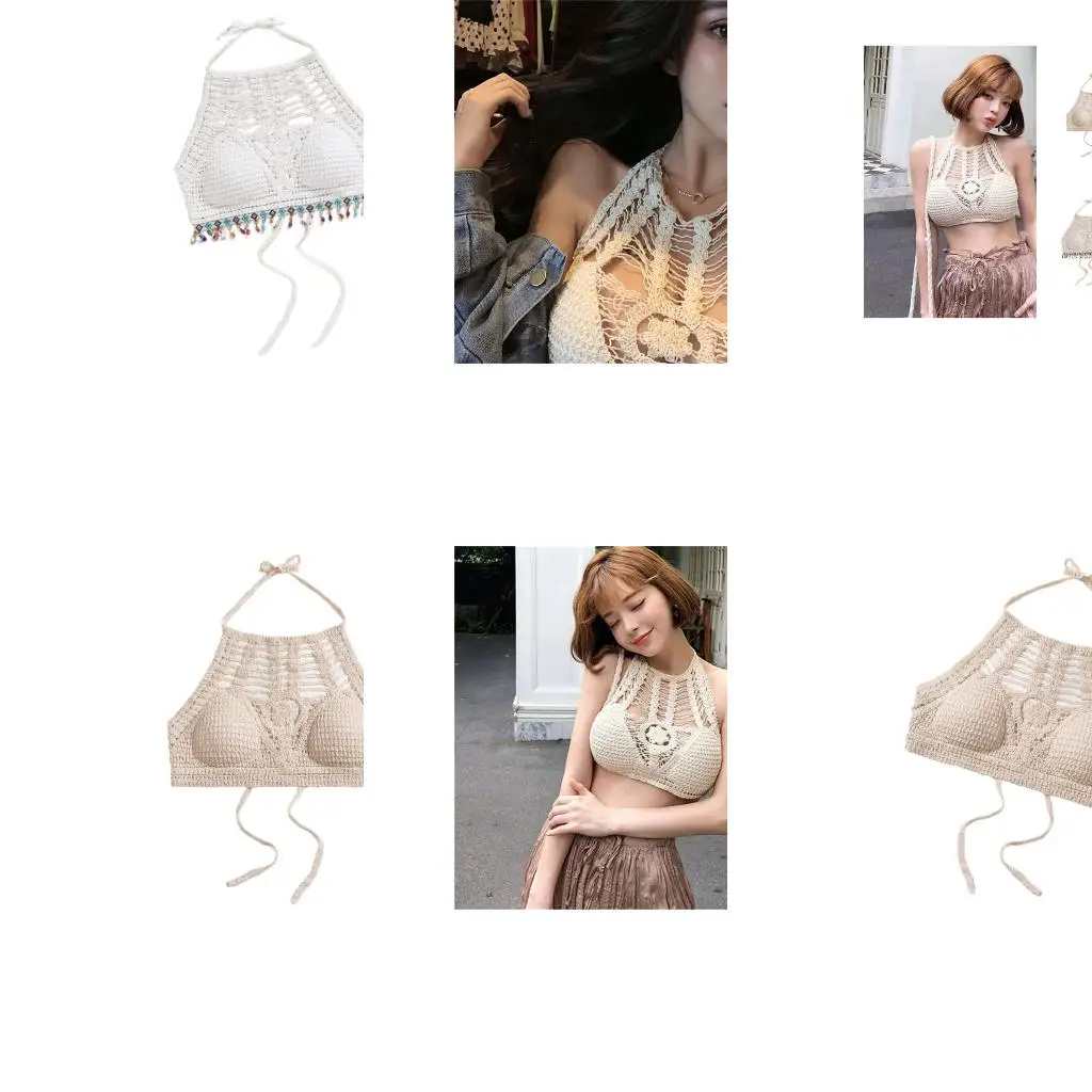 

Женщины Hollowout Crochet Trik Camisole Halterneck Bra Bra Bra