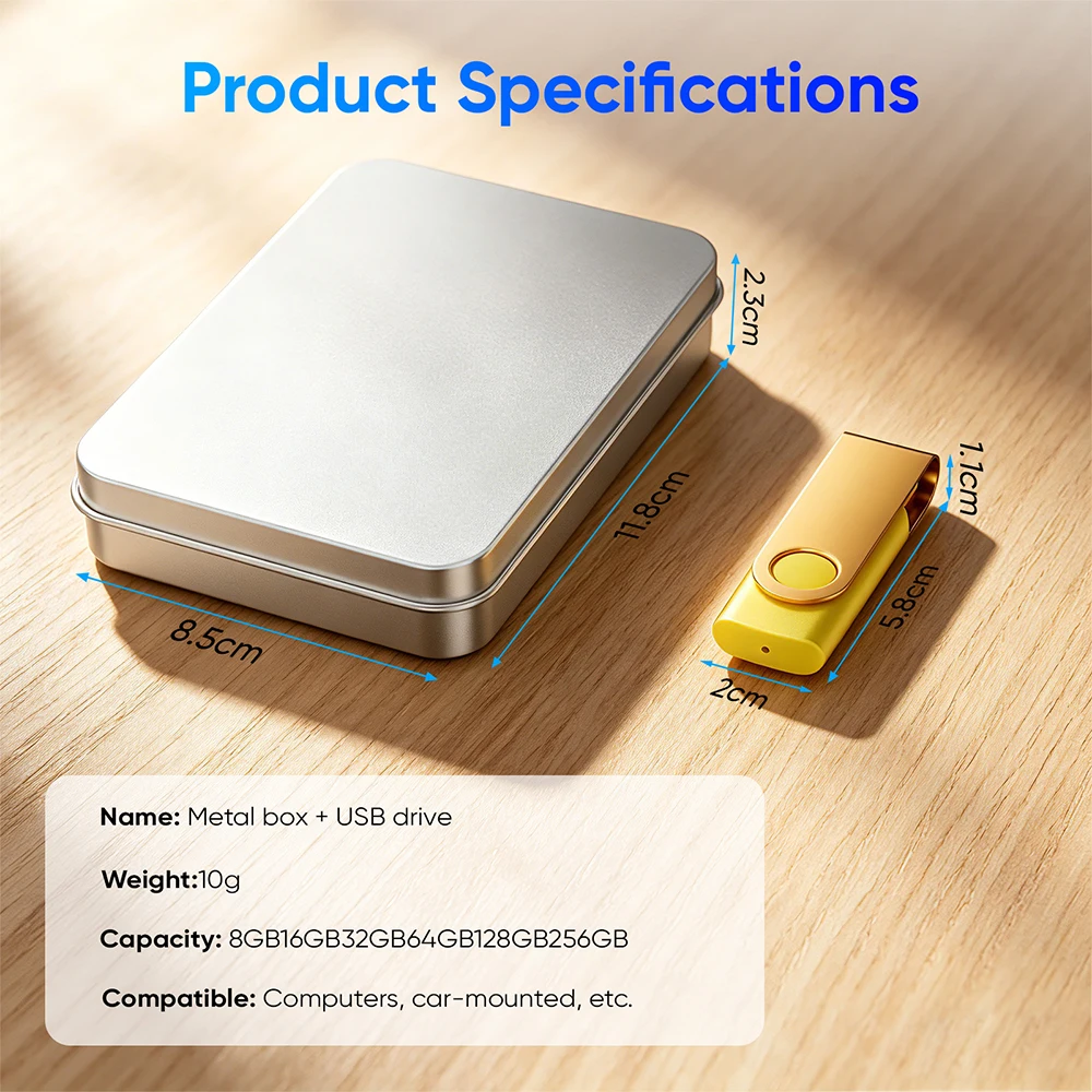 5pieces Boxed Packaging Metal USB 2.0 Flash Drives 64GB Free Custom Logo Business Gift Pen Drive 16GB USB Stick Holiday Gifts