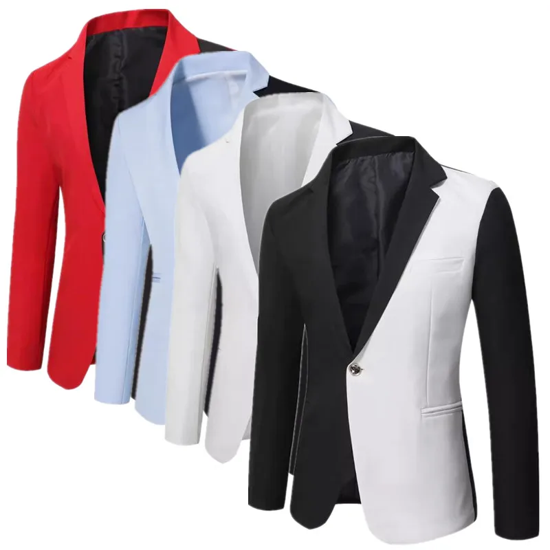 Fashion Men Business Social Splicing Suit Jacket Black / Red / White 2024 New Male Lapel Slim Fit Blazers Coats