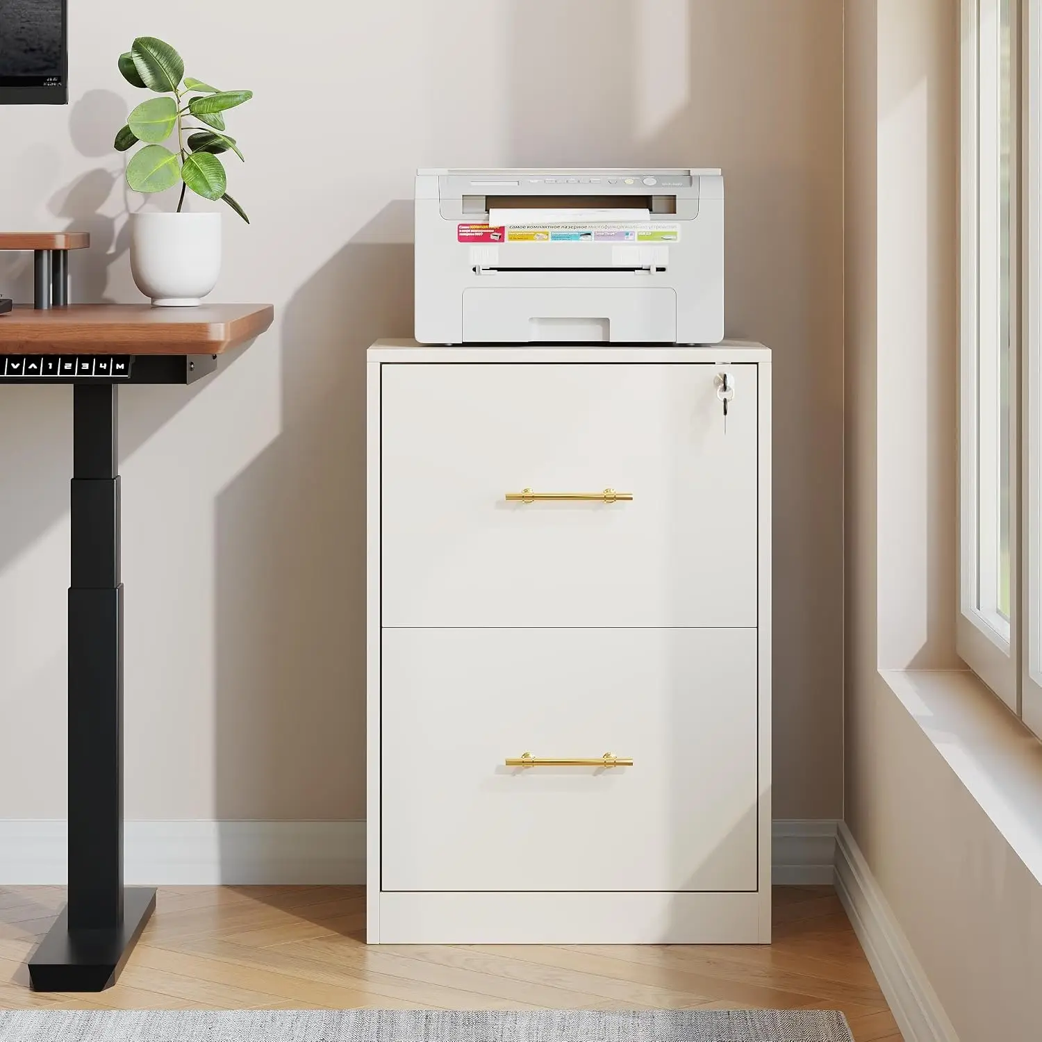 2 Drawer Vertical File Cabinet with Lock, Suitable for Letter/A4/F4/Legal Size Hanging Files,Small Wood File Storage Cabinets Pr