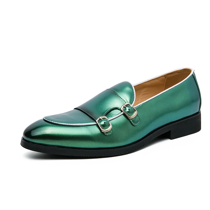 New Men's Violet Green Black Slip On Monk Loafter Leisure Leather Shoes Male Comfortable Shoes