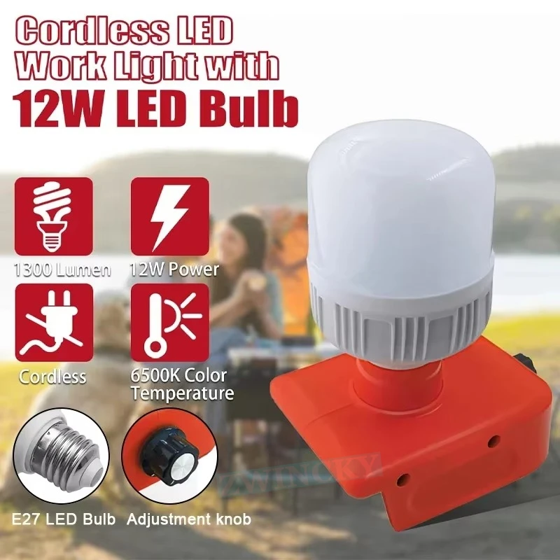 Cordless LED Work Light for EINHELLL, 18V Lithium Battery with LED Bulb 12W 1300LM Handheld LED Flashlight 4511396 4511437neu
