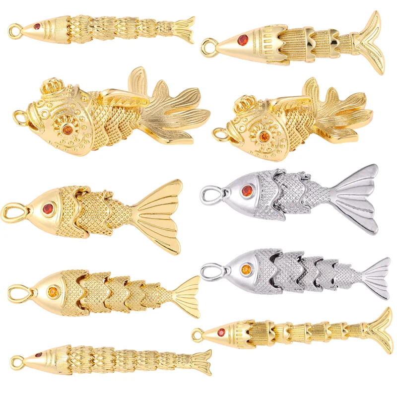 JUYA Gold Silver Tone Articulated Fish Charm Connector Koi Fish Pendant Jewelry Findings DIY Bracelet Necklace Making Accessorie