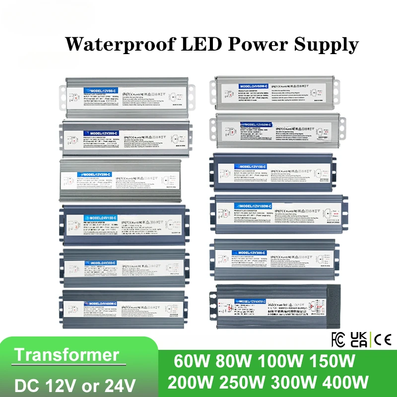 

LED Driver Waterproof Power Supply IP67 Lighting Transformer AC220V To DC 24V 12V Power Adapter For LED Strip Lights Module