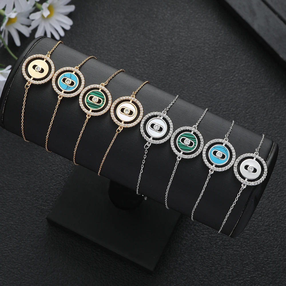New Luxury Shell Round Cuban Link Bracelets Bangles Cubic Zirconia CZ Bohemia Bracelets For Women Wedding B123
