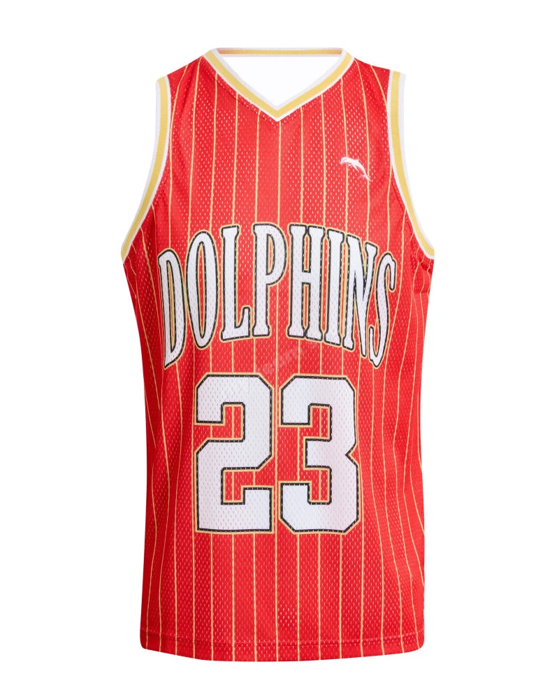 Men Women Kids Dolphins 23# Retro Basketball Singlet Red Mesh Sleeveless Jersey Vintage Pinstripe Training Fan Sports Tank Top