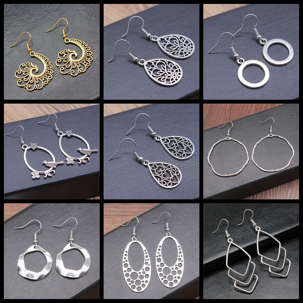 Fashion Handmade Simple Bohemia Design Hollow Geometric Triangle Water Drop Circle Dangle Earrings