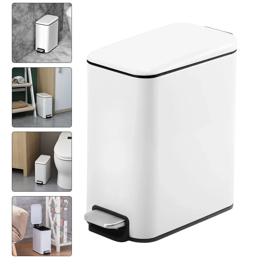 

Pedal Trash Can Stainless Steel PP Material Household Garbage Bucket Space Saving Home Office Hotel School Foot Operated Rubbish
