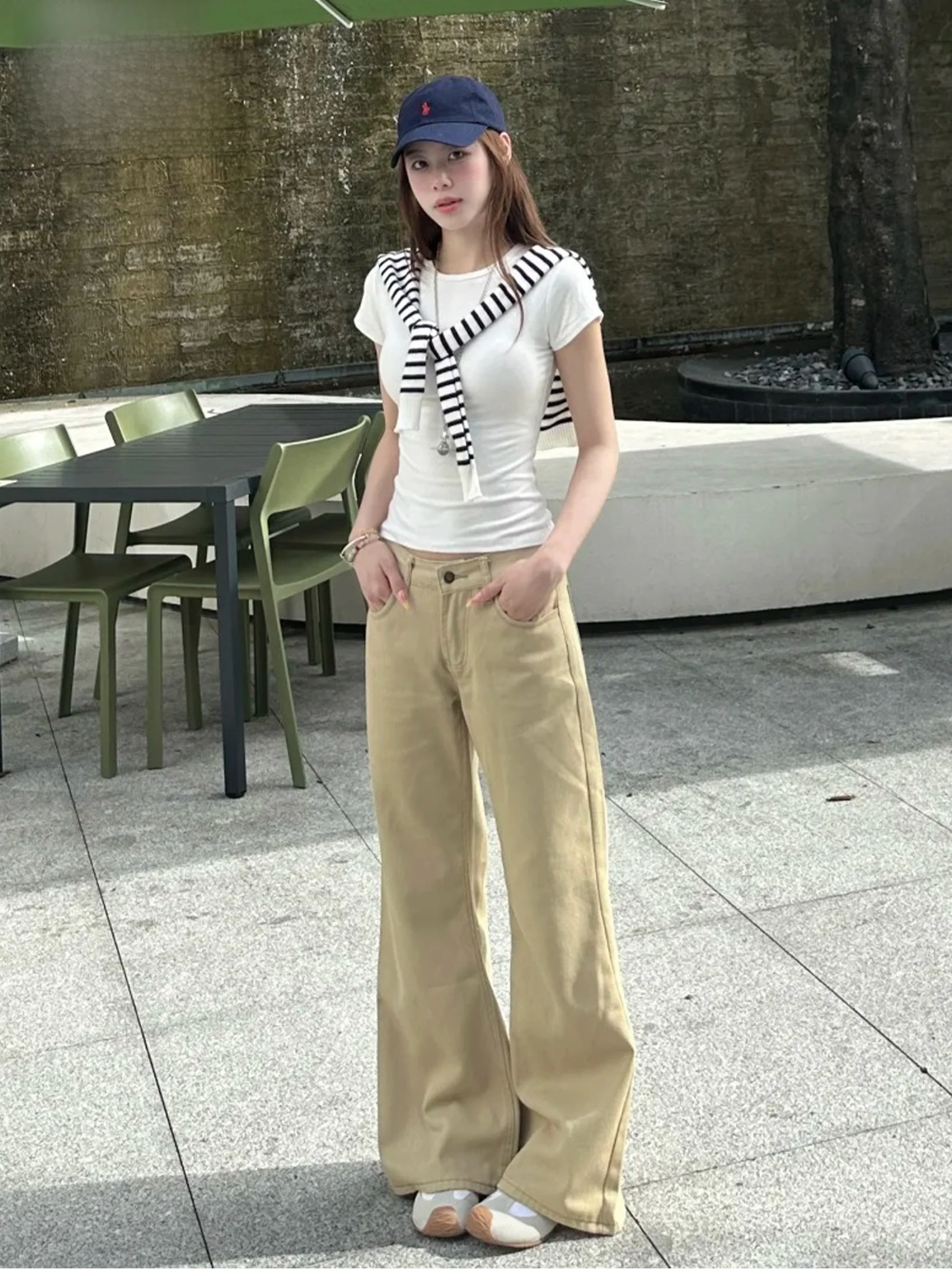 

Khaki American Retro Low Waist Flared Jeans Women's Loose Slimming Bell Bottoms Casual Spring Summer Fashion Trend