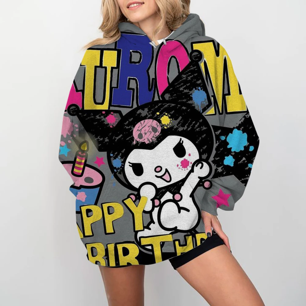 

Hello Kitty moletom simples com o pescoço todo, manga comprida, moletom casual solto para estudantes, outono, novo, outono, 2023