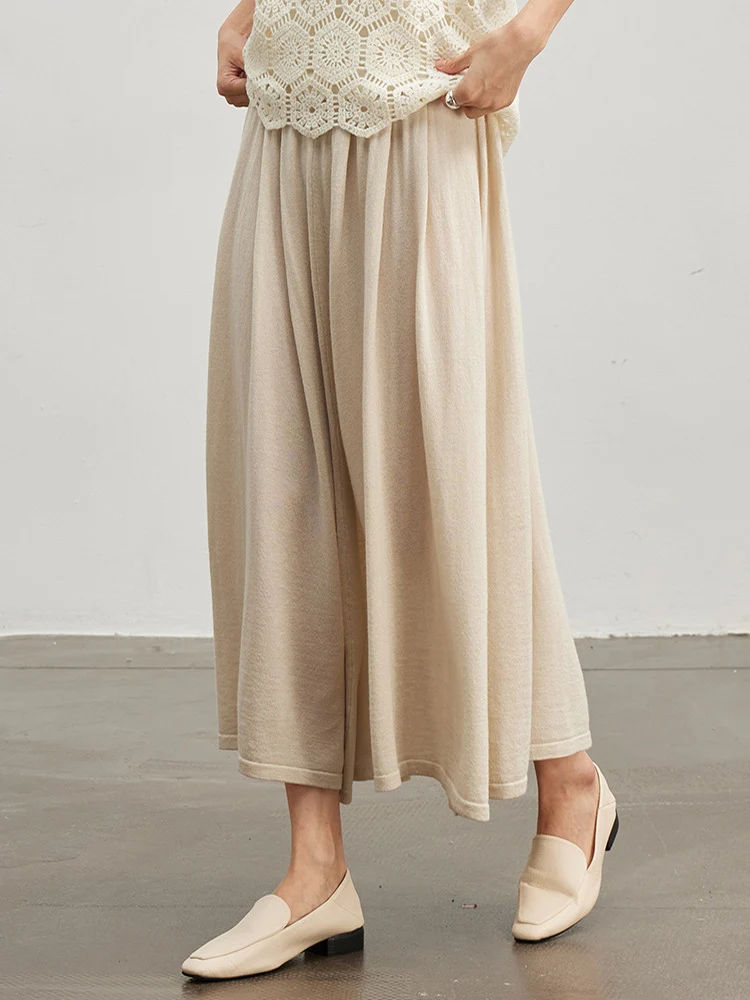 SuyaDream, Women Pleated Skirt, 32.4%Sheep Wool, Solid Woolen Knitted Long Skirts, 2024 Autumn Winter Warm Under Dress