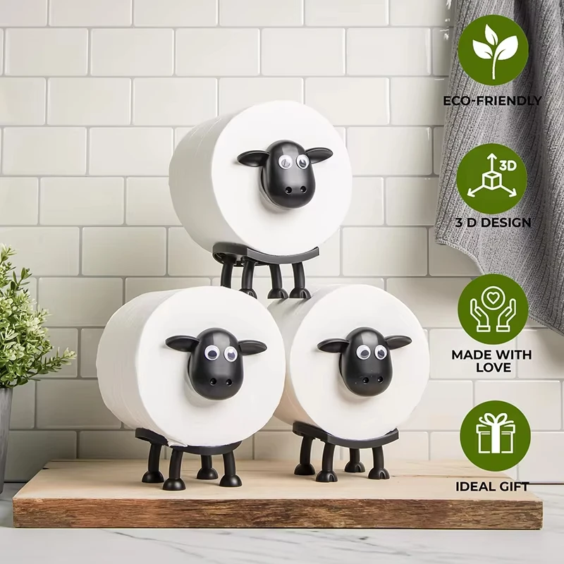 Estante de papel higiénico con forma de perro y oveja, portarrollos de papel de almacenamiento independiente, estante de papel higiénico divertido decorativo con forma de Animal