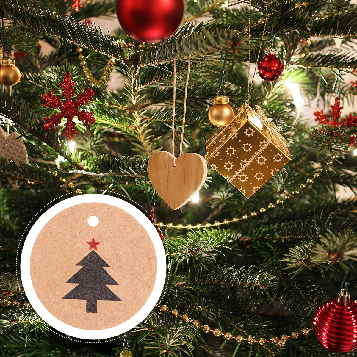 200pcs Round Kraft Paper Hanging Tags Christmas Elements Gift Candy Bags Festivals Birthday Graduation DIY Bookmark Crafting