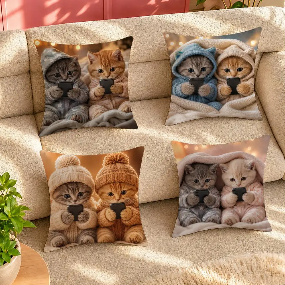 cojin con bonito gato para telefono Cushion Cover Pillow Cover Decorative Throw Couch Home Decor for Living Room Sofa