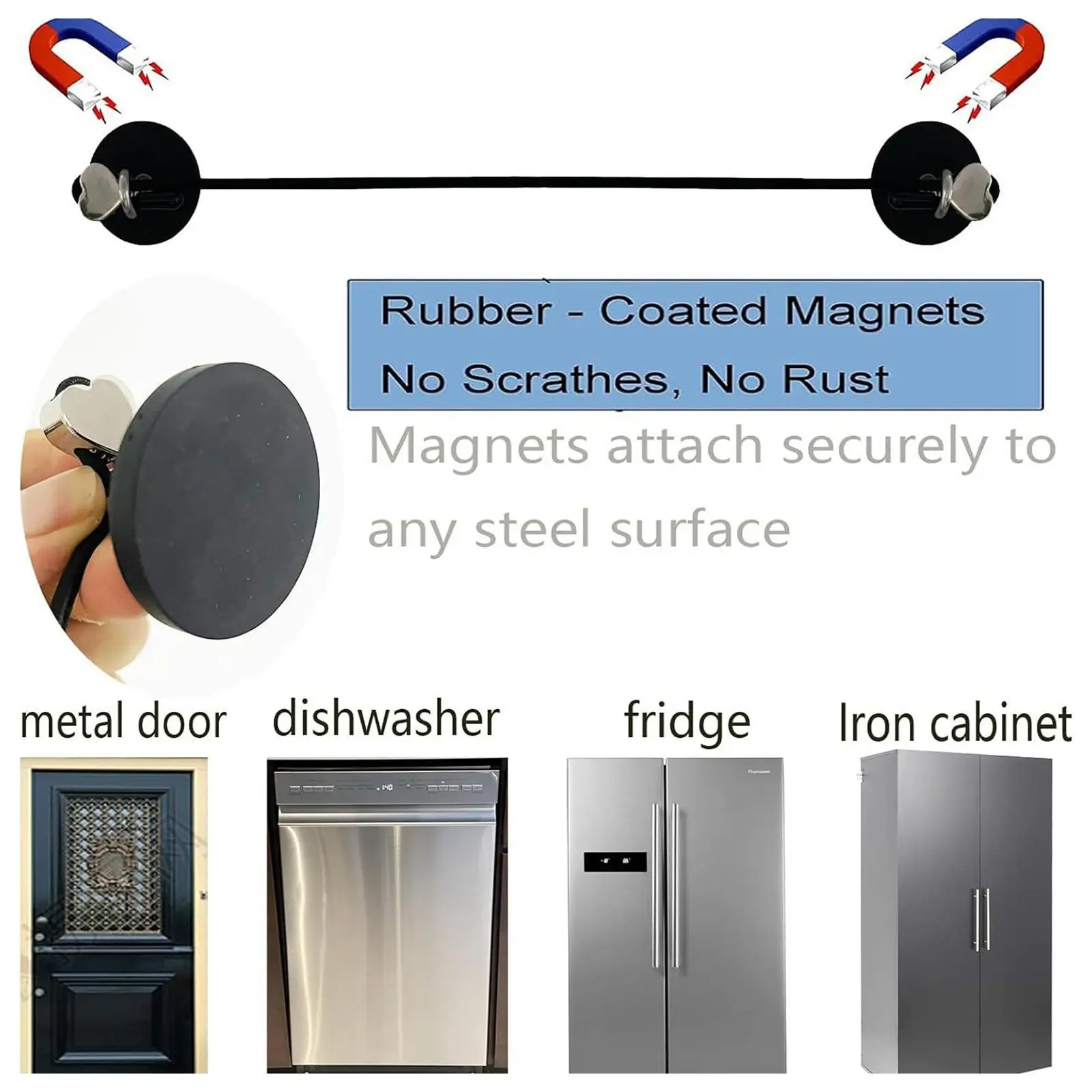 Curtain Bungee Cord Rod Adjustable Towel Bar Replacement for Steel Doors No Drill Black Metal Curtain Holder