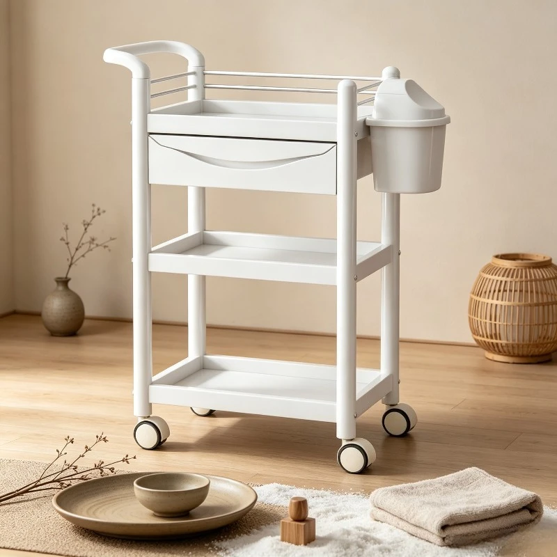 Beauty Salon Cart ABS Moisture-Proof Odorless Hairdressing Trolley Rolling Storage Organizer for Spa Medical Home Use