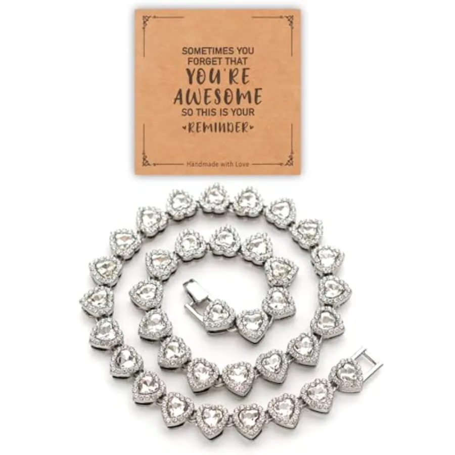 

fasone Rhinestone Hearts Necklace, Iced Out Hearts Jewelry Silver Tennis Necklace For Women Tennis Necklaces For Women, Heart T