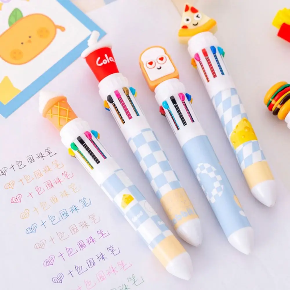 Writing Smoothly Neutral Gel Pens Multicolor Quick-Drying Signature Pen Cute Food Design Theme 10 Color Ballpoint Pen Stationery