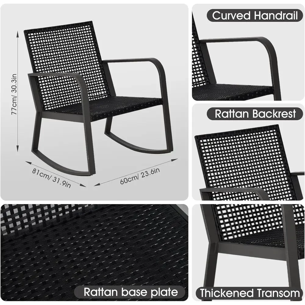 3-Piece Outdoor Patio Furniture Set with Table and Rocking Chairs, Ideal for Garden, Balcony, Poolside, and Backyard, Blue