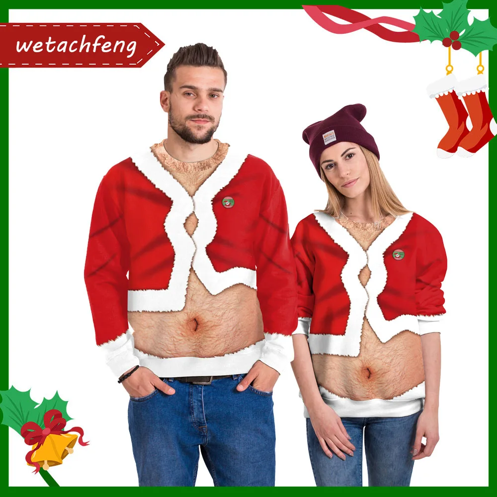 

Couples A Big Belly Ugly Christmas Sweater Women Men Funny Tacky Christmas Jumpers New Year Holiday Party Dress Up 3D Sweatshirt