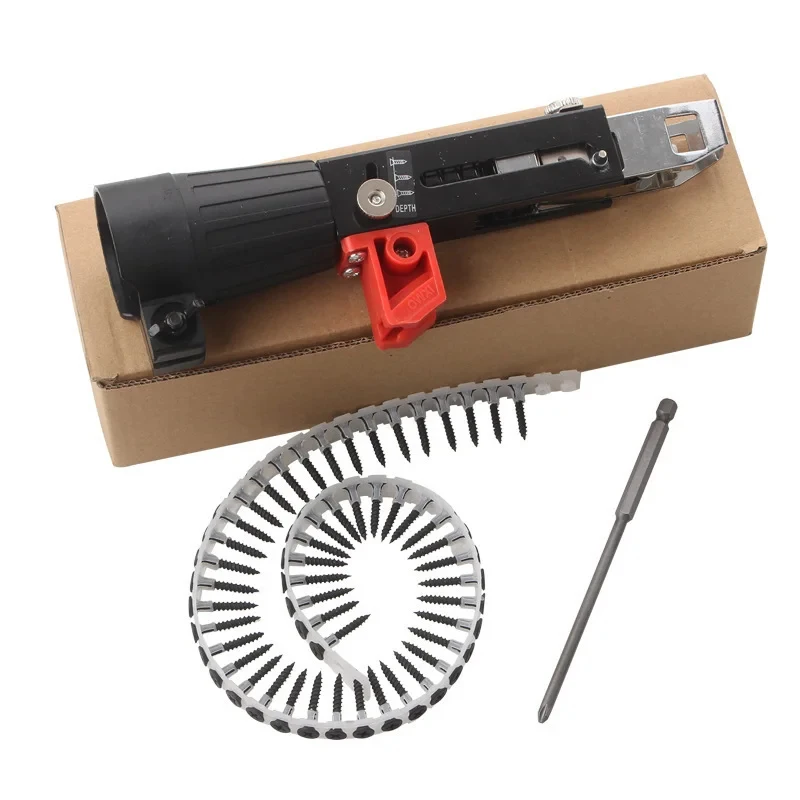 Auto Feed Chain Belt Screw Gun Adapter Wood Carpentry Drywall Automatic Nailing Drill Attachment Head view 4