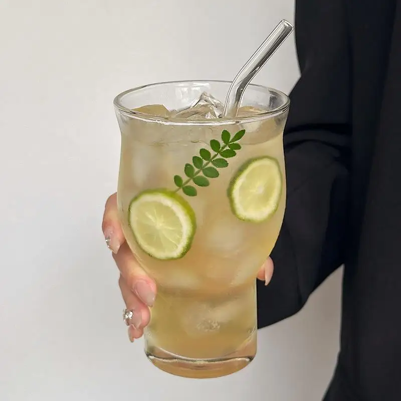 広口ガラスカップ-アメリカンコーヒー用-大容量ドリンクカップ-家庭用-フルーツティー-ジュースカップ-インススタイル-レトロ-抗菌