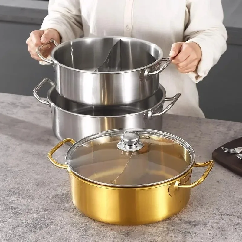 

Утолщенная нержавеющая сталь 304, два вкуса, специальный горячий горшок, кастрюля для приготовления супа, клецок, лапша, горшок с открытым пламенем, специальные горшки для горшков