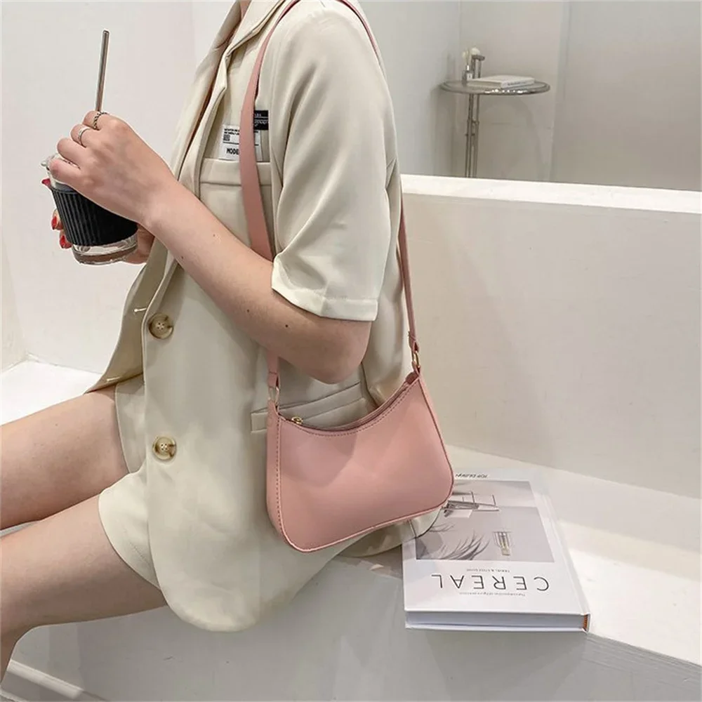 Womens Fashion Handbags Retro Solid Color PU Leather Shoulder Underarm Bag Casual Hobos Simple Design Handbags