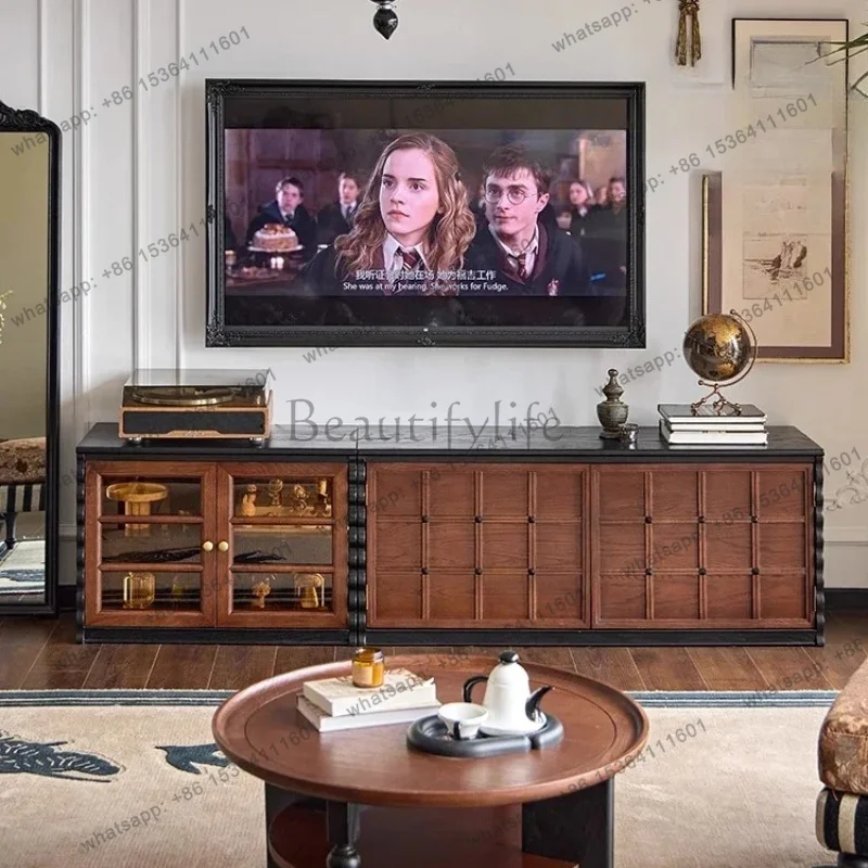 YJ  Qiqiao Cabinet Antique TV Cabinet Living Room New Solid Wood French Retro Display Cabinet Bone Line Module
