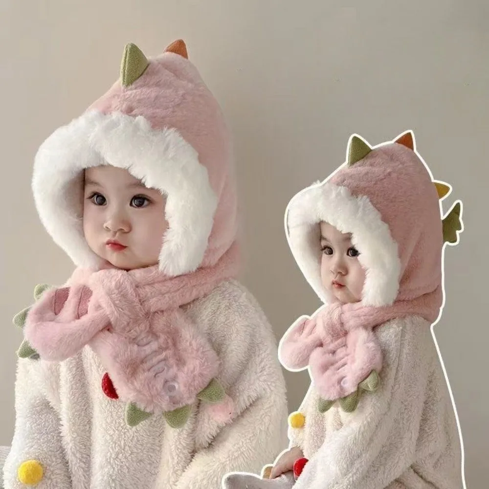 New Integrated Hat Scarf Set Warm Windproof Neck Warmer Dinosaur Coldproof Ear Protection Hat Outdoor Sports