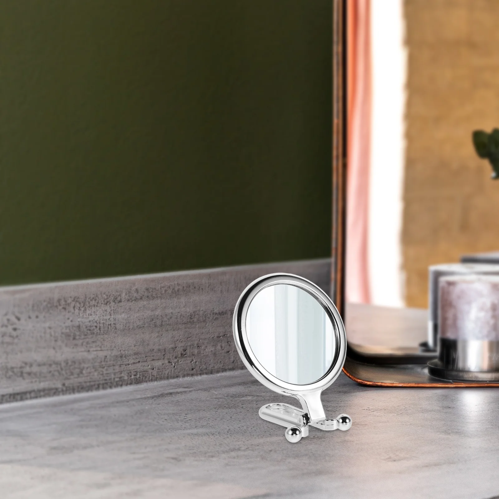 5x vergrößerter doppelseitiger Make-up-Spiegel, kleiner grüner, faltbarer, kompakter, tragbarer Reise-Kosmetik-Rasierspiegel