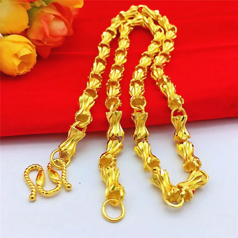 Men's Bone Bamboo Joint Pendant 18k Gold Color Smooth Necklace Chain for Wedding Engagement Anniversary Jewelry Gifts